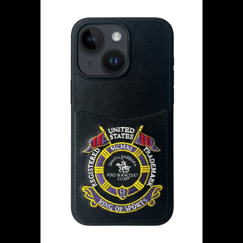 Santa Barbara Polo Racquet Club Apple iPhone 15 Abner İçi Süet Nakış Desenli Kartvizitli Kılıf
