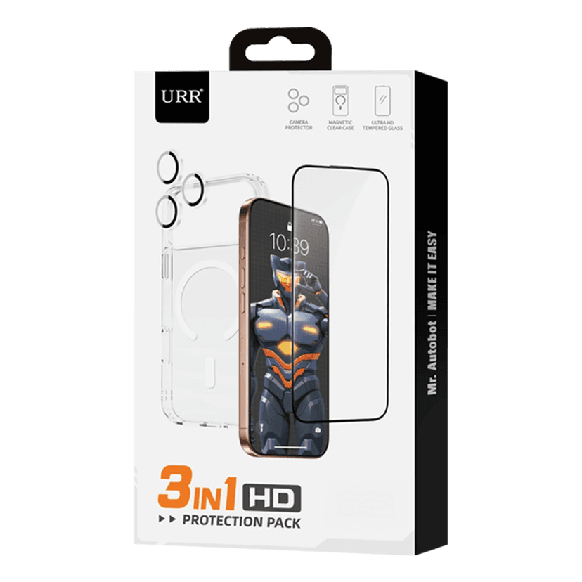 URR Apple iPhone 18 Pro Max Crystal Clear Magsafe 3in1 Ekran Koruyucu ve Kamera Lens Koruyucu