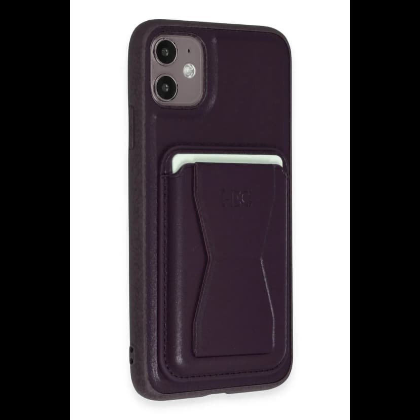HDD Apple iPhone 11 Kılıf HD Deri Luxury Magnet Kartvizitli Kapak - Derin Mor