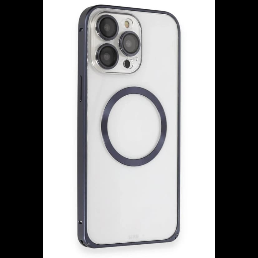 Joko Apple iPhone 15 Pro Max Kılıf Metal Bumper Magneticsafe Kapak - Lacivert