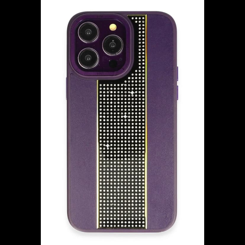 HDD Apple iPhone 15 Pro Max Kılıf HBC-160 Almera Taşlı Kapak - Derin Mor