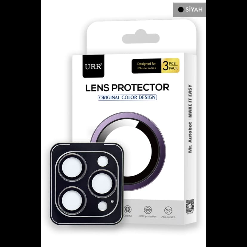 URR Apple iPhone 15 Pro Max 3D PVD Dioxide Kamera Lens Koruyucu - Siyah