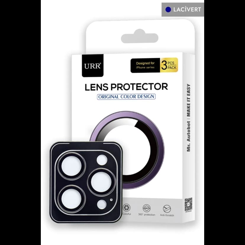 URR Apple iPhone 15 Pro Max 3D PVD Dioxide Kamera Lens Koruyucu - Lacivert