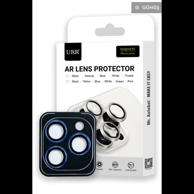 URR Apple iPhone 15 Pro Max Rhomb Snakeskin AR Kamera Lens Koruyucu - Gümüş