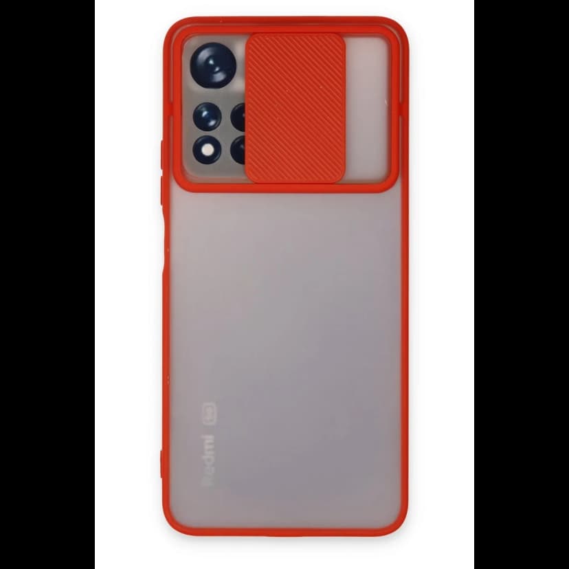 Newface Xiaomi Redmi Note 11T Kılıf Palm Buzlu Kamera Sürgülü Silikon - Kırmızı