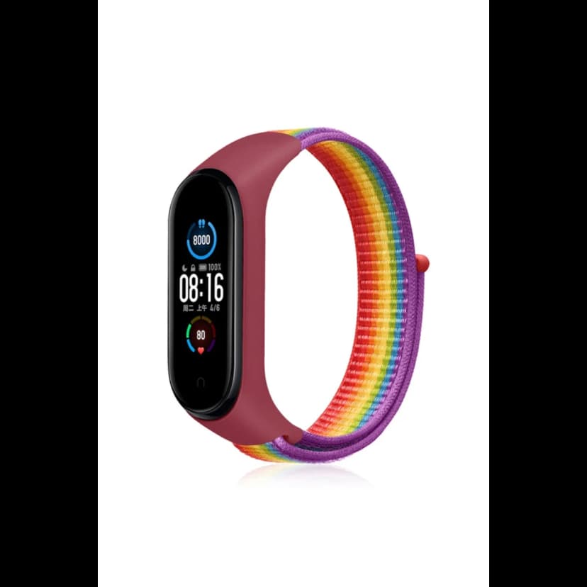 Newface Xiaomi Mi Band 4 Hasırlı Cırtcırtlı Kordon - Gökkuşağı