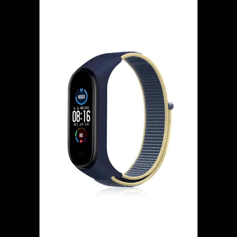 Newface Xiaomi Mi Band 4 Hasırlı Cırtcırtlı Kordon - Sarı-Lacivert