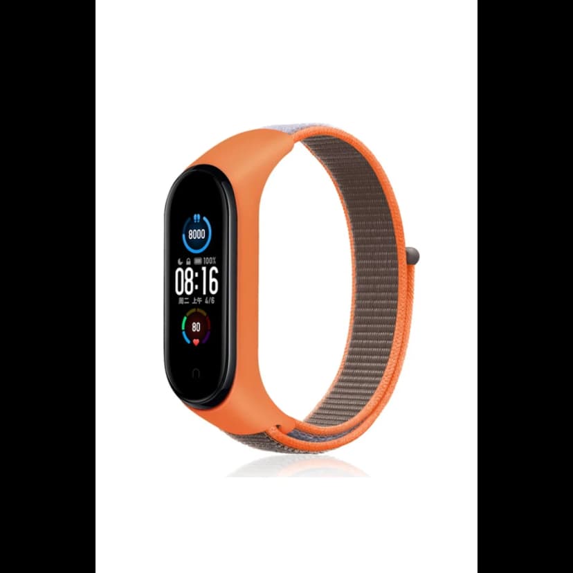 Newface Xiaomi Mi Band 4 Hasırlı Cırtcırtlı Kordon - Turuncu-Gri