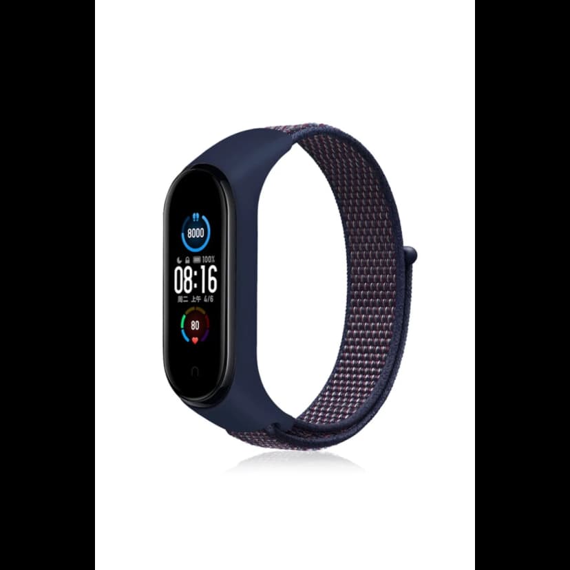 Newface Xiaomi Mi Band 4 Hasırlı Cırtcırtlı Kordon - Lacivert-Mor