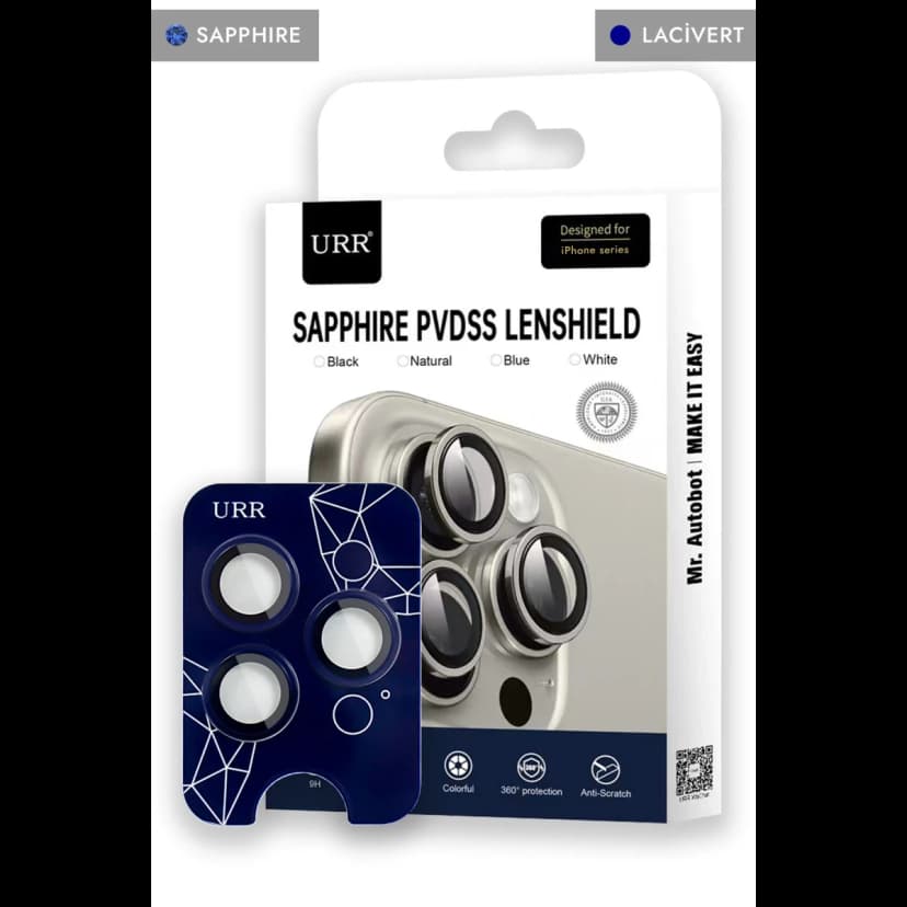 URR Apple iPhone 15 Pro Max Sapphire PVDSS Kamera Lens Koruyucu - Lacivert