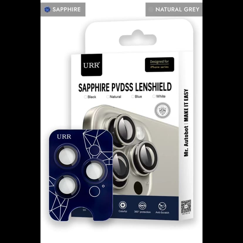 URR Apple iPhone 15 Pro Max Sapphire PVDSS Kamera Lens Koruyucu - Natural Grey