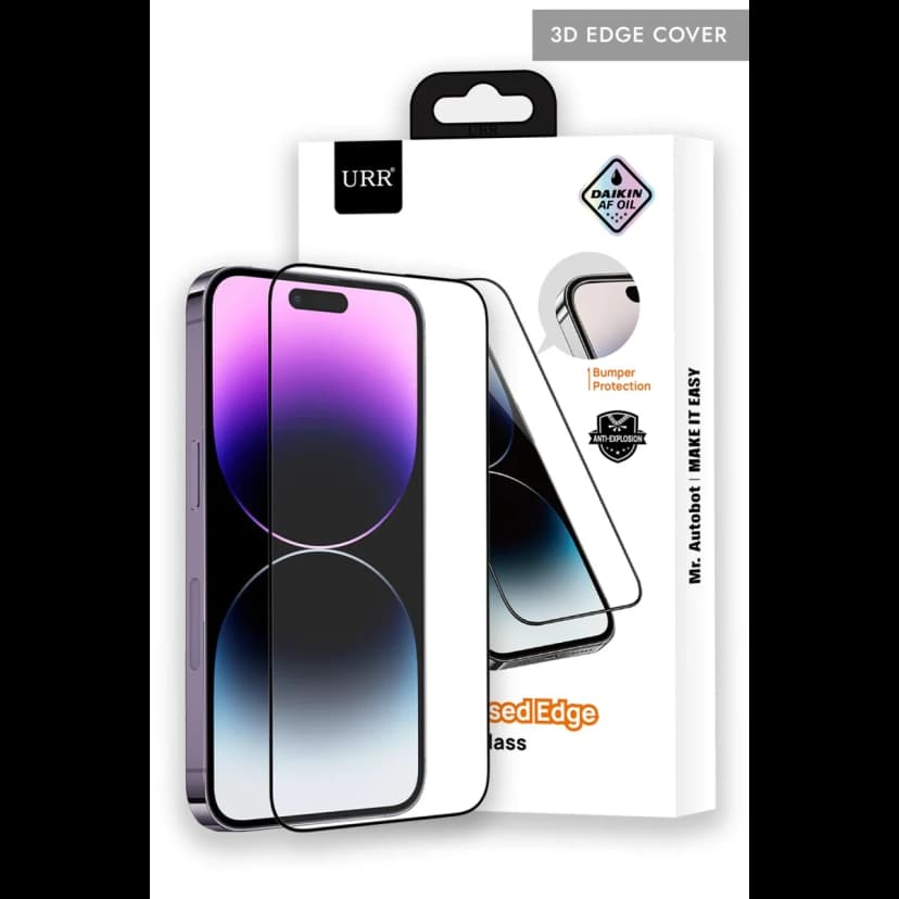 URR Apple iPhone 15 Pro 3D Silikon Edge HD Cam Ekran Koruyucu - Siyah