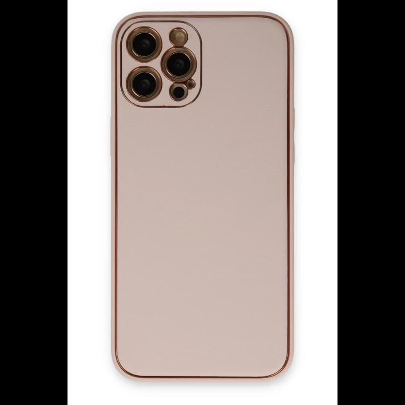 Newface Apple iPhone 12 Pro Max Kılıf Coco Deri Silikon Kapak - Pudra