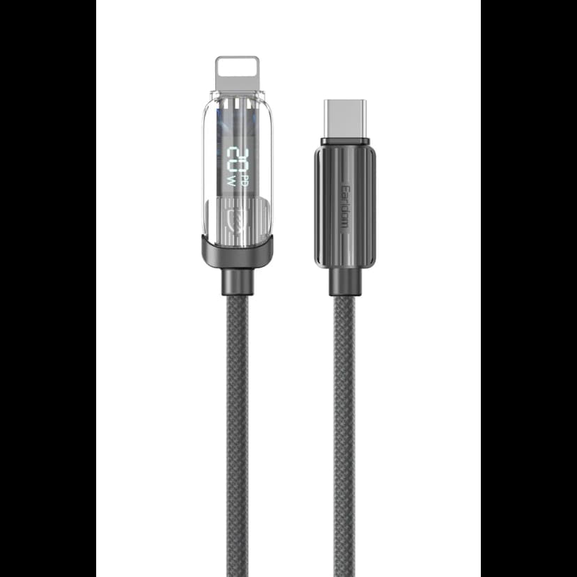 Earldom EC-189CL 1M 20W Dijital Göstergeli Type-C to Lightning PD Hızlı Şarj Kablosu - Siyah
