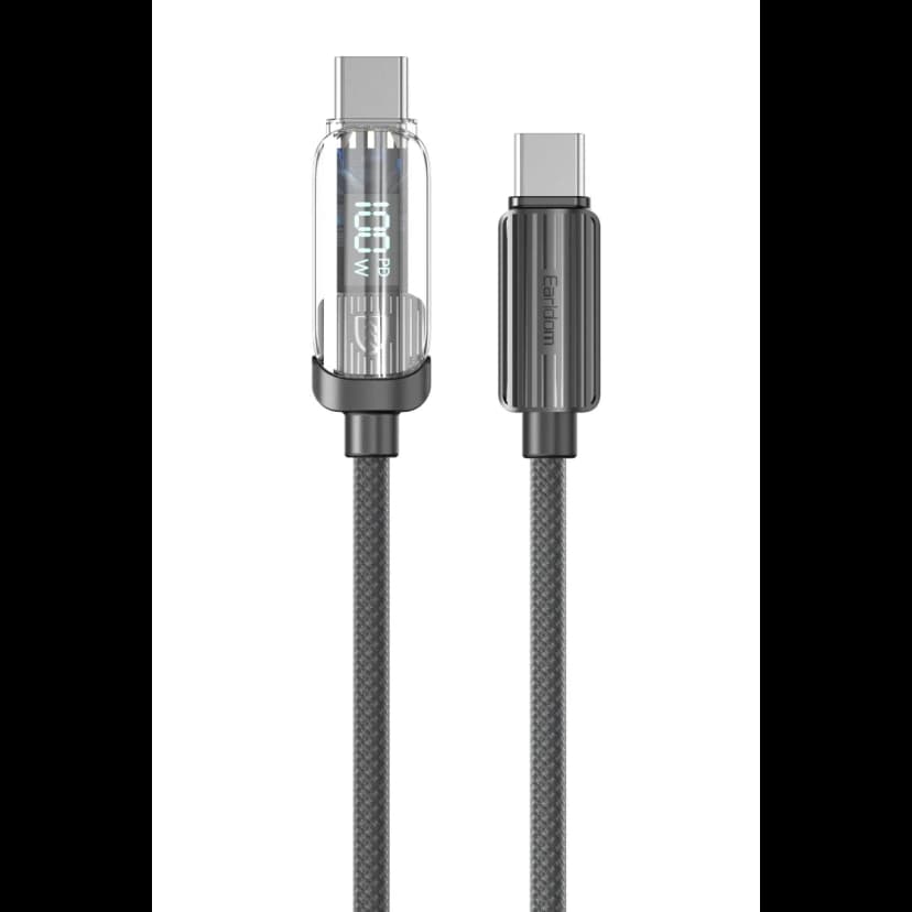 Earldom EC-189CC 1M 100W Dijital Göstergeli Type-C to Type-C PD Hızlı Şarj Kablosu - Siyah
