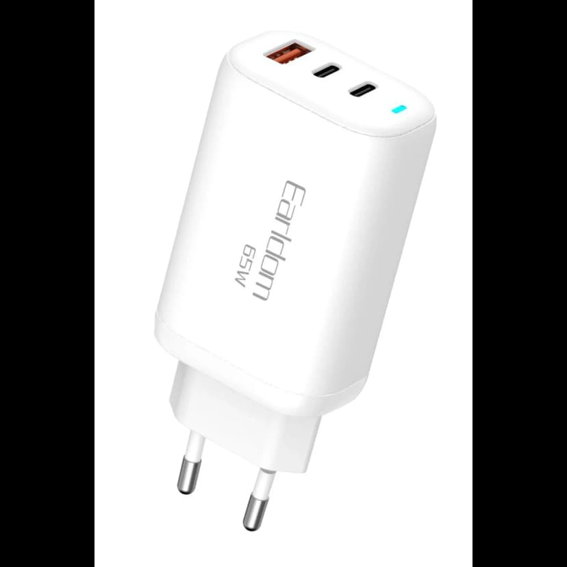 Earldom EU26C 2 Adet 65W Type-C ve 1 Adet 30W USB 3.0 Çıkışlı Ekstra Type-C to Type-C Kablolu GAN Şarj Cihazı - Beyaz