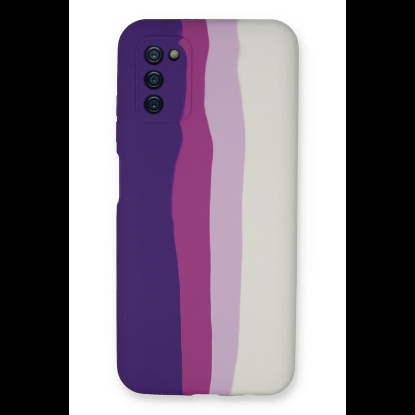 Newface Samsung Galaxy A03S Kılıf Ebruli Lansman Silikon - Mor-Beyaz