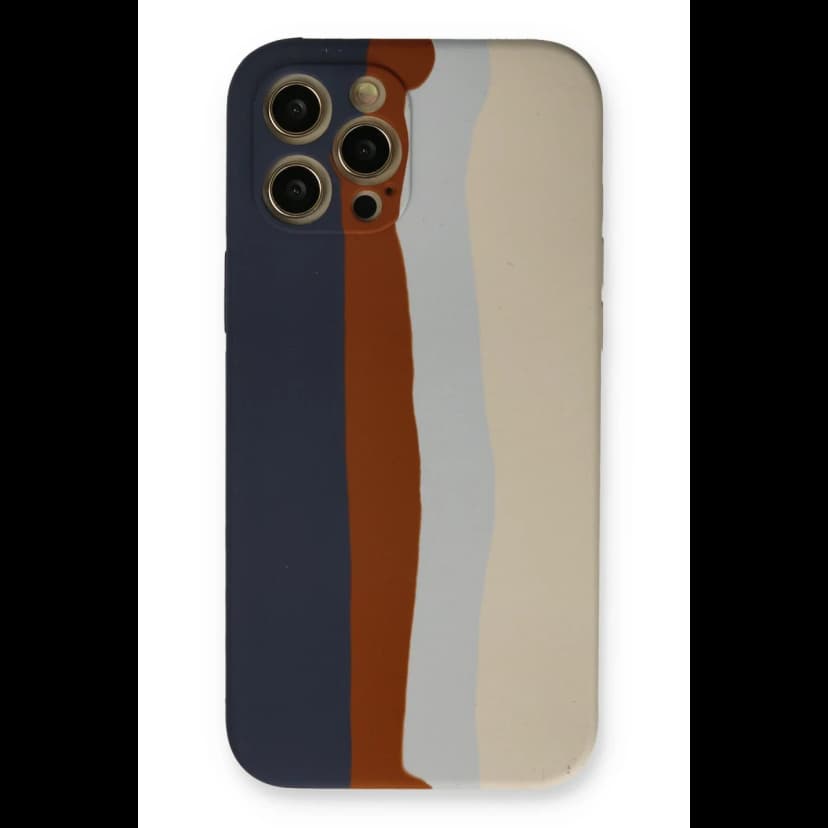 Newface Apple iPhone 12 Pro Max Kılıf Ebruli Lansman Silikon - Lacivert-Krem