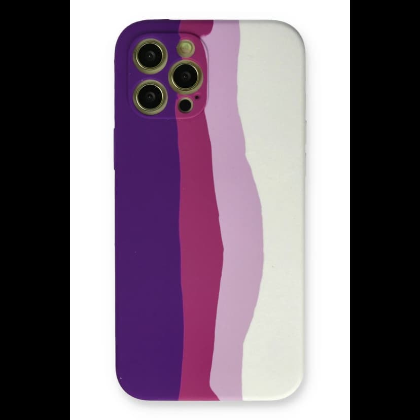 Newface Apple iPhone 12 Pro Max Kılıf Ebruli Lansman Silikon - Mor-Beyaz