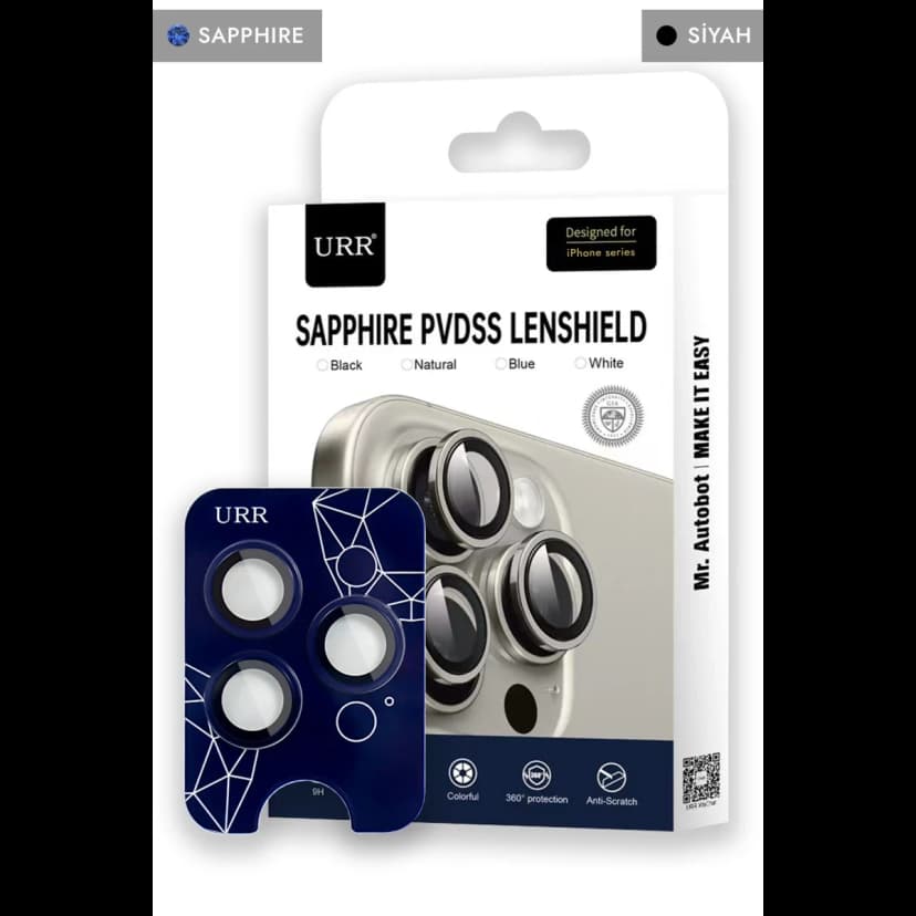 URR Apple iPhone 14 Pro Max Sapphire PVDSS Kamera Lens Koruyucu - Siyah