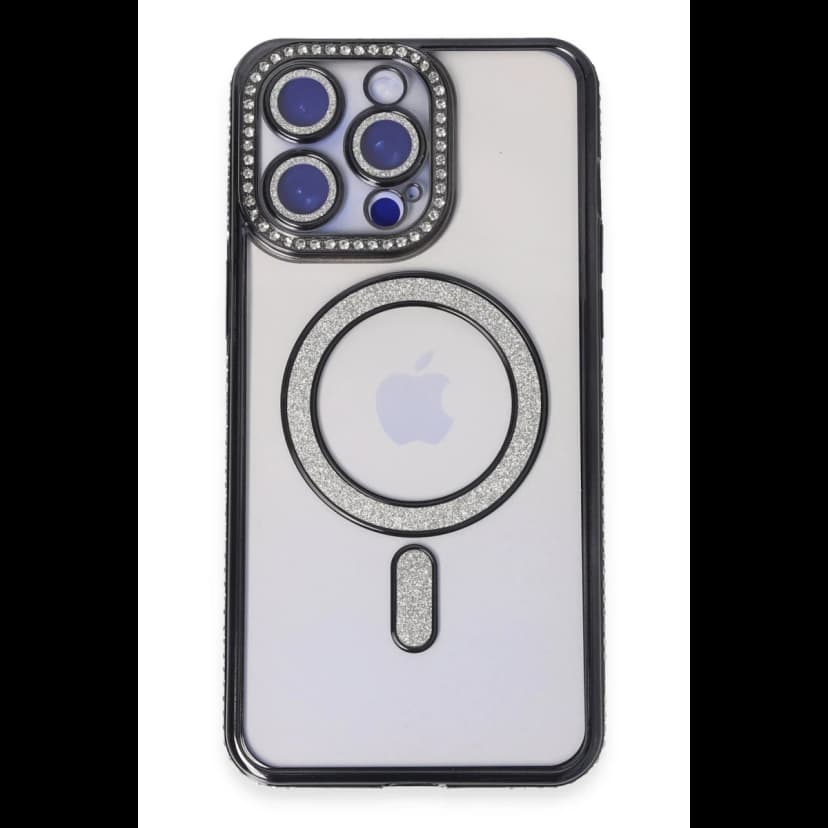Newface Apple iPhone 14 Pro Kılıf Joke Simli Magneticsafe Kılıf - Siyah