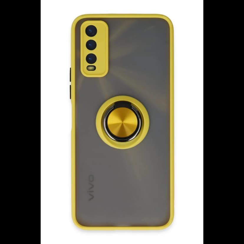 Newface Vivo Y11S Kılıf Montreal Yüzüklü Silikon Kapak - Sarı
