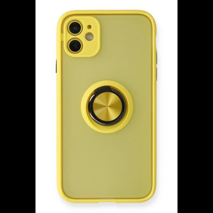 Newface Apple iPhone 11 Kılıf Montreal Yüzüklü Silikon Kapak - Sarı