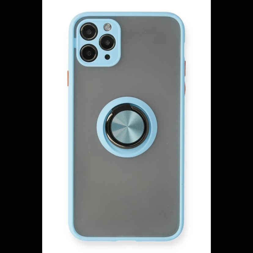 Newface Apple iPhone 11 Pro Max Kılıf Montreal Yüzüklü Silikon Kapak - Buz Mavi