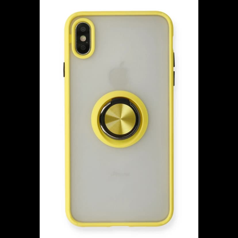 Newface Apple iPhone X Kılıf Montreal Yüzüklü Silikon Kapak - Sarı