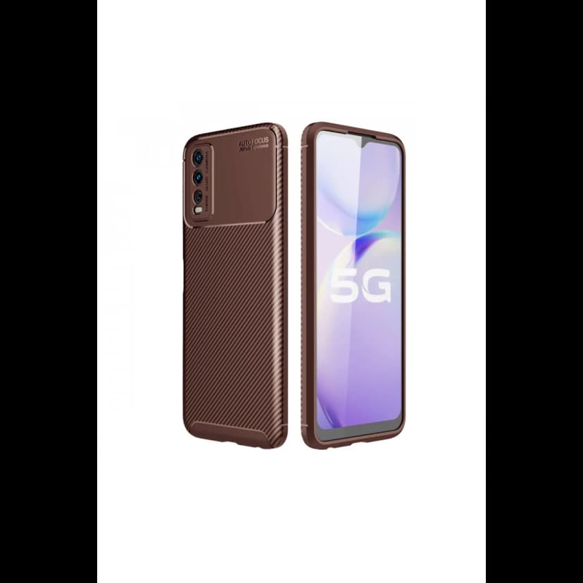 Newface Vivo Y11S Kılıf Auto Focus Karbon Kapak - Kahverengi