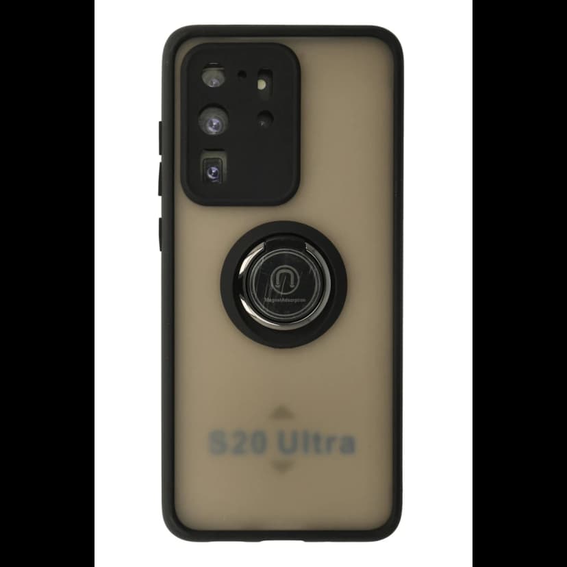 Newface Samsung Galaxy S20 Ultra Kılıf Montreal Yüzüklü Silikon Kapak - Siyah