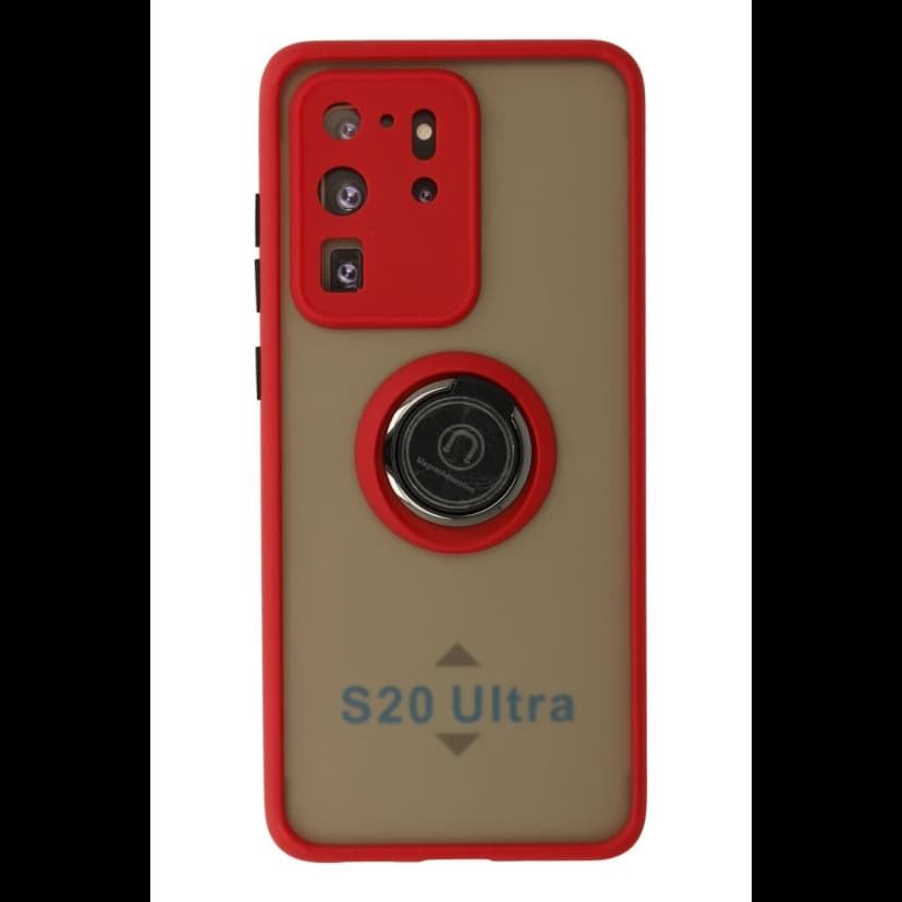 Newface Samsung Galaxy S20 Ultra Kılıf Montreal Yüzüklü Silikon Kapak - Kırmızı