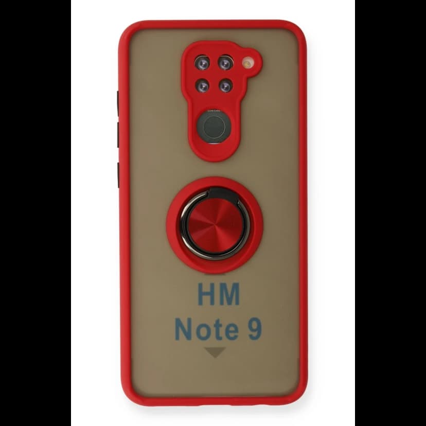 Newface Xiaomi Redmi Note 9 Kılıf Montreal Yüzüklü Silikon Kapak - Kırmızı