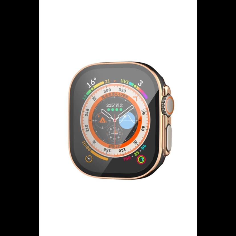 Newface Apple Watch Ultra 49mm Legend Camlı Kasa Ekran Koruyucu - Siyah-Gold