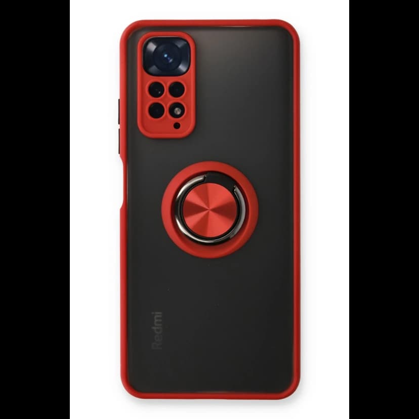Newface Xiaomi Redmi Note 11 Kılıf Montreal Yüzüklü Silikon Kapak - Kırmızı