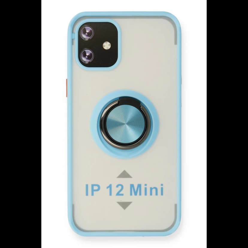 Newface Apple iPhone 12 Mini Kılıf Montreal Yüzüklü Silikon Kapak - Buz Mavi