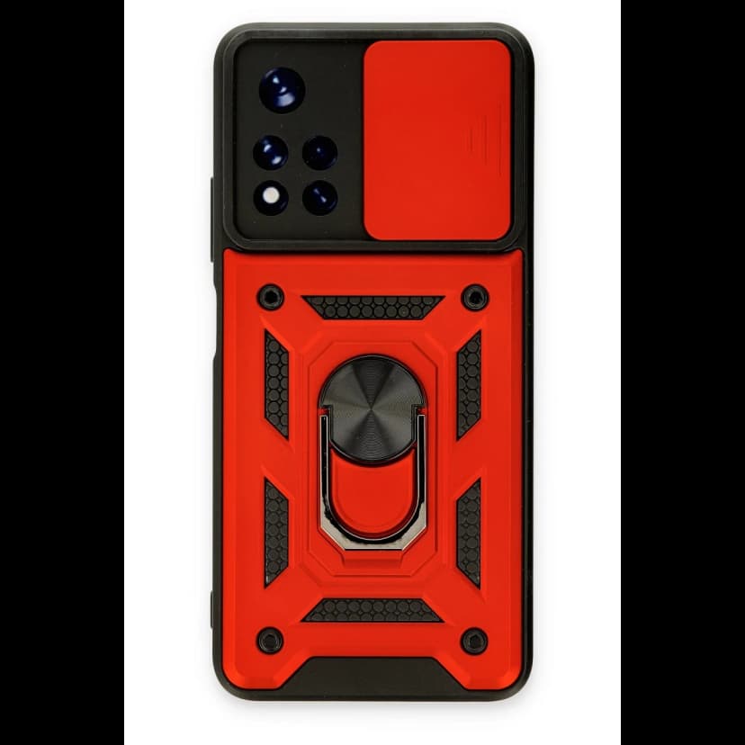 Newface Xiaomi Poco M4 Pro 5G Kılıf Pars Lens Yüzüklü Silikon - Kırmızı