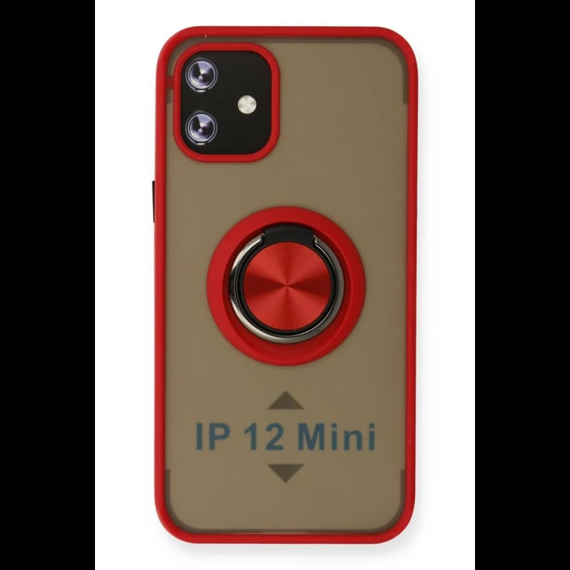 Newface Apple iPhone 12 Mini Kılıf Montreal Yüzüklü Silikon Kapak - Kırmızı