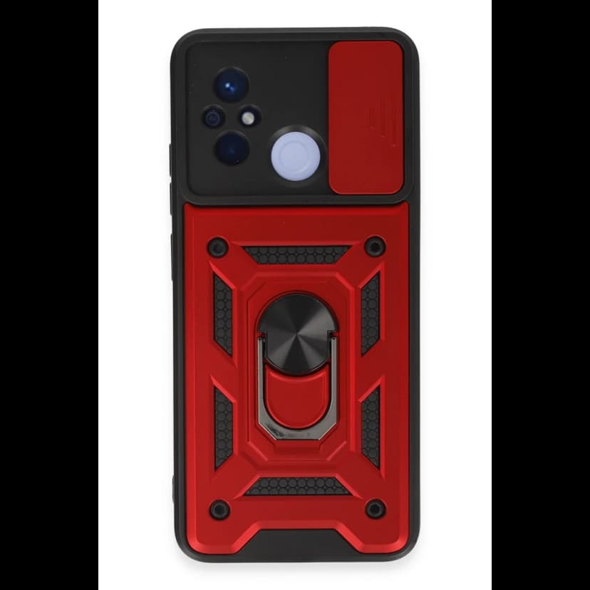 Newface Xiaomi Redmi 12C Kılıf Pars Lens Yüzüklü Silikon - Kırmızı