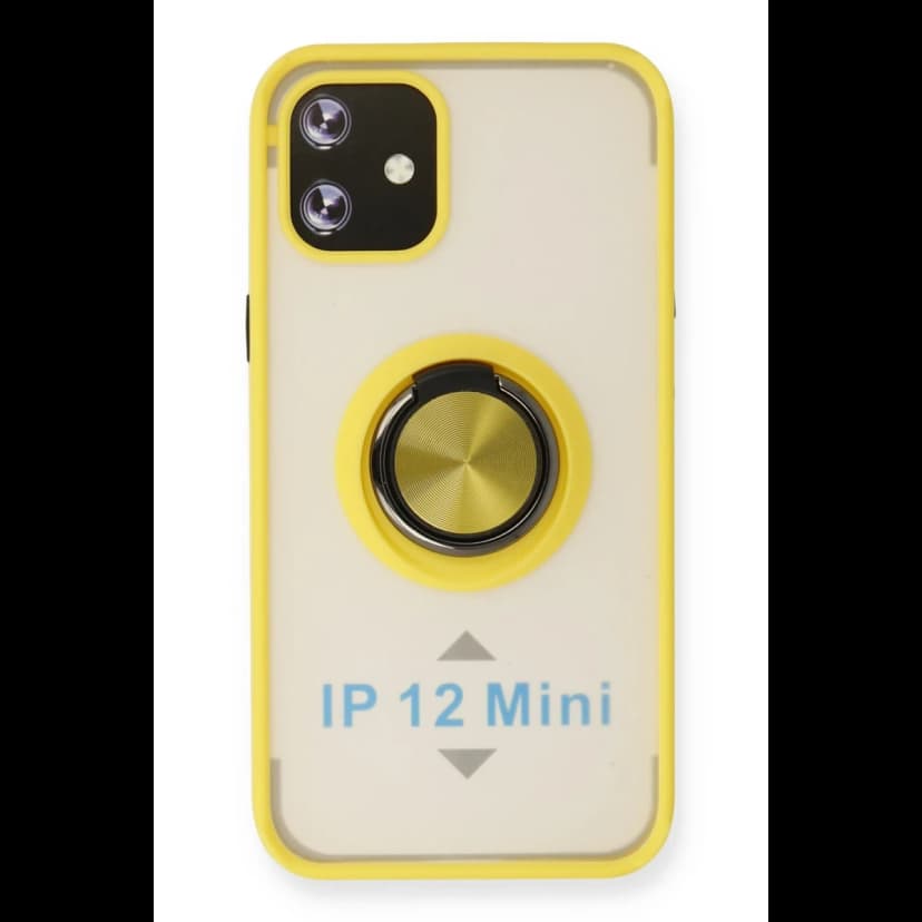 Newface Apple iPhone 12 Kılıf Montreal Yüzüklü Silikon Kapak - Sarı