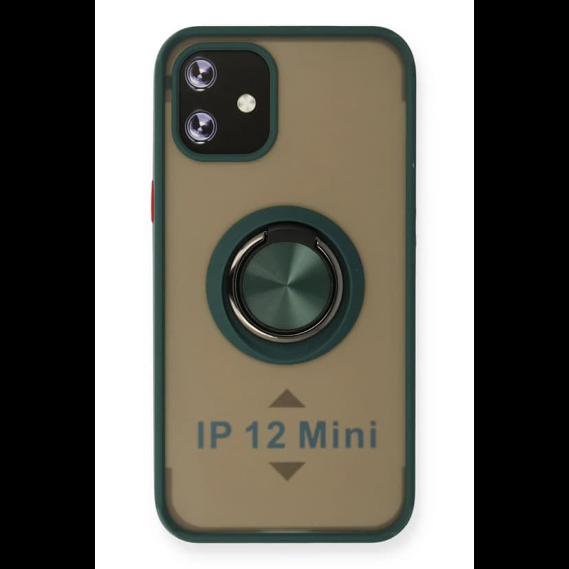 Newface Apple iPhone 12 Kılıf Montreal Yüzüklü Silikon Kapak - Yeşil