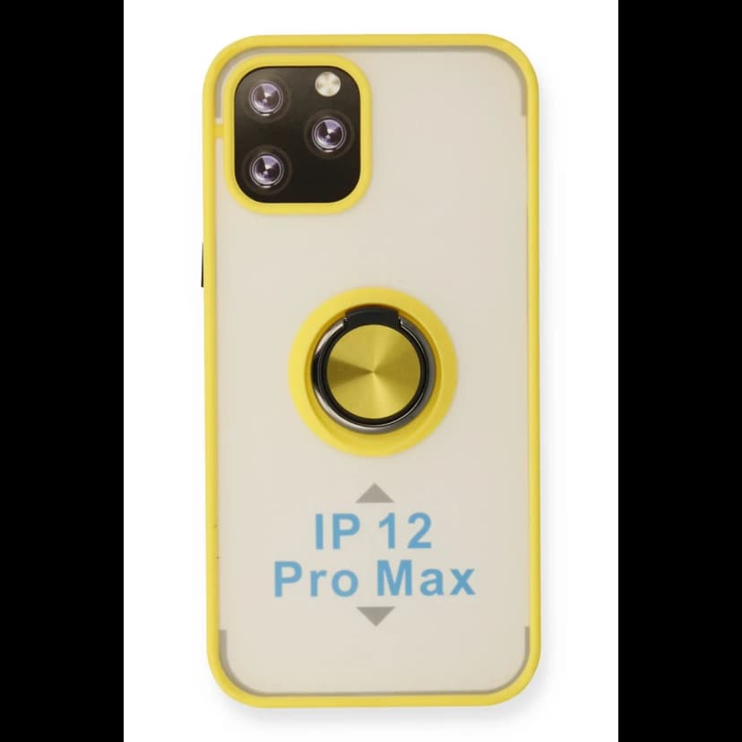 Newface Apple iPhone 12 Pro Kılıf Montreal Yüzüklü Silikon Kapak - Sarı