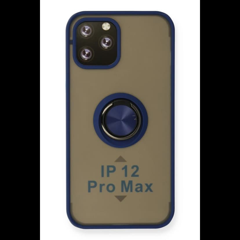 Newface Apple iPhone 12 Pro Max Kılıf Montreal Yüzüklü Silikon Kapak - Lacivert