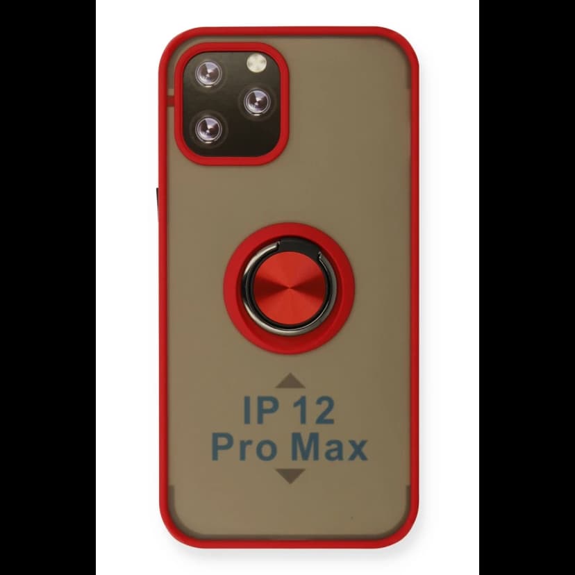 Newface Apple iPhone 12 Pro Max Kılıf Montreal Yüzüklü Silikon Kapak - Kırmızı