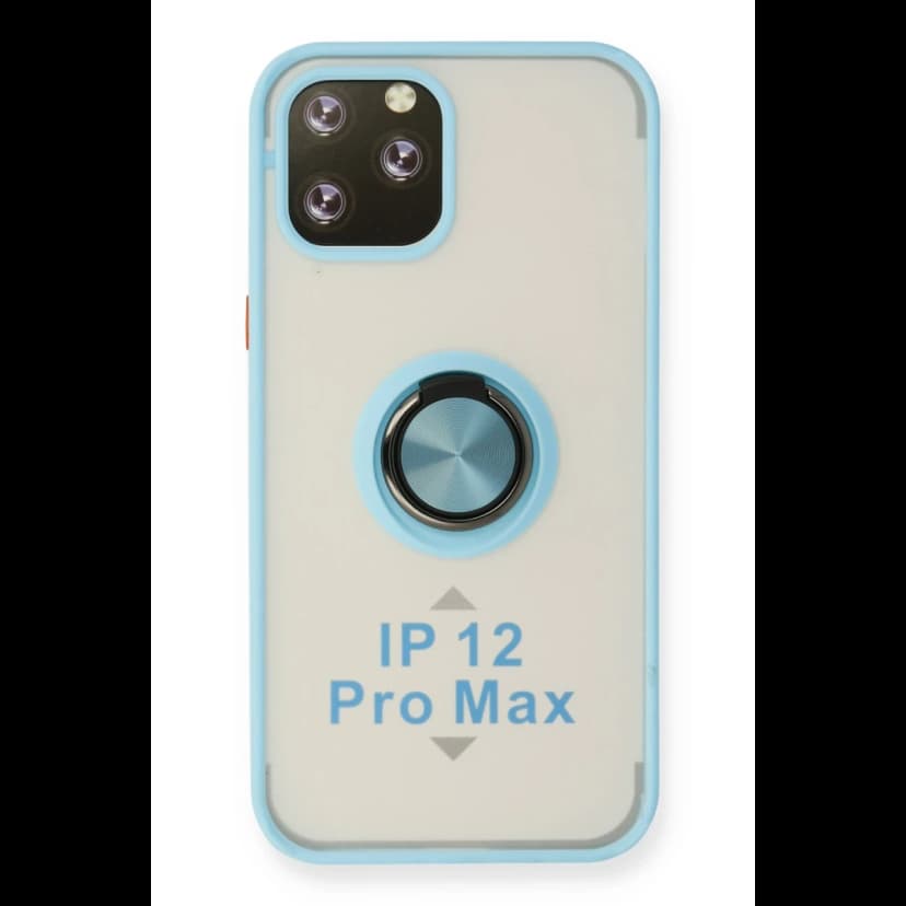 Newface Apple iPhone 12 Pro Max Kılıf Montreal Yüzüklü Silikon Kapak - Buz Mavi