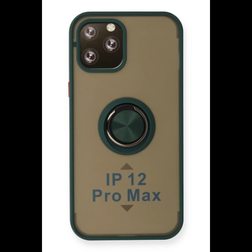 Newface Apple iPhone 12 Pro Max Kılıf Montreal Yüzüklü Silikon Kapak - Yeşil