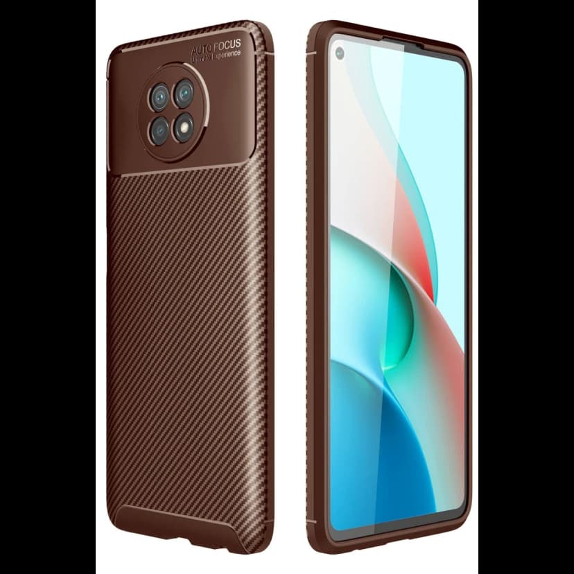 Newface Xiaomi Redmi Note 9 5G Kılıf Auto Focus Karbon Kapak - Kahverengi