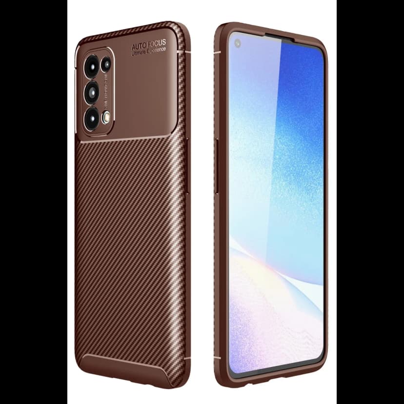 Newface Oppo Reno 5 Kılıf Auto Focus Karbon Kapak - Kahverengi