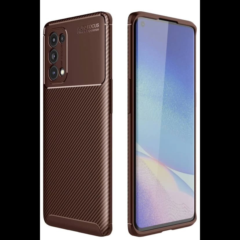 Newface Oppo Reno 5 Pro Kılıf Auto Focus Karbon Kapak - Kahverengi