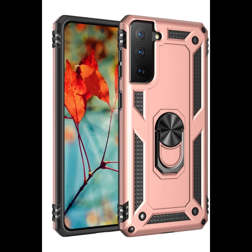 Newface Samsung Galaxy S21 Kılıf Sofya Yüzüklü Silikon Kapak - Rose